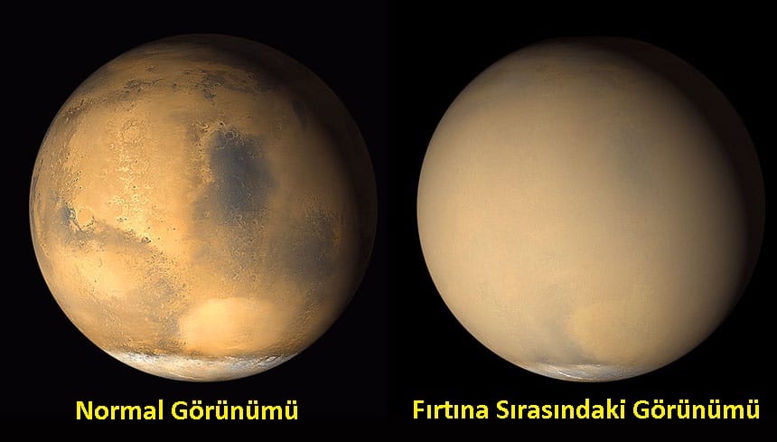 Mars'ın tüm görünümünü değiştiren kum fırtınaları